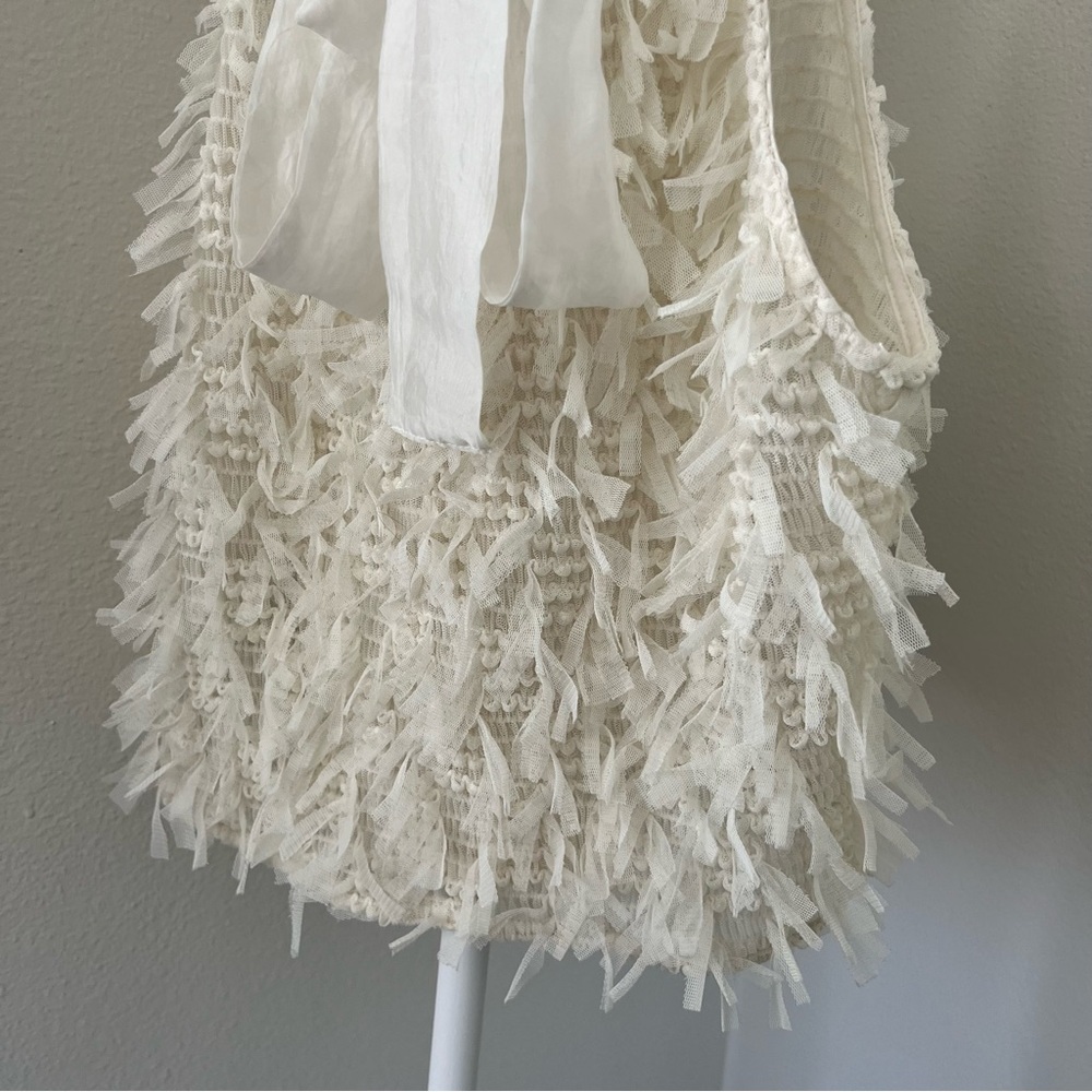 Snidel White Halter Neck Cropped Cami Top Fringe Shirred Tulle Ribbon View 5